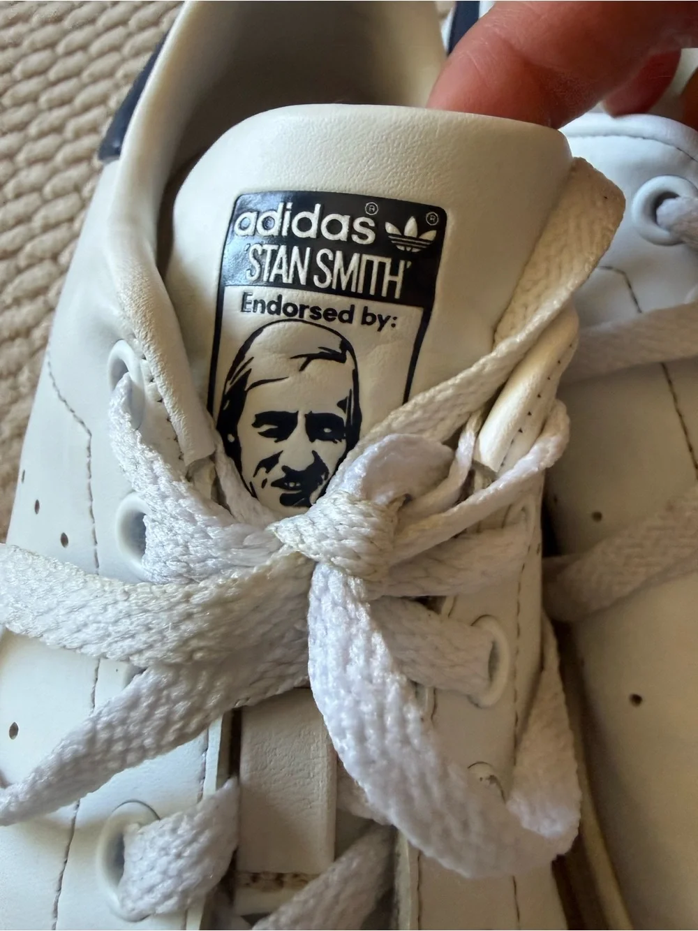 adidas Stan Smith White Leather Sneakers with Navy Heel Tab